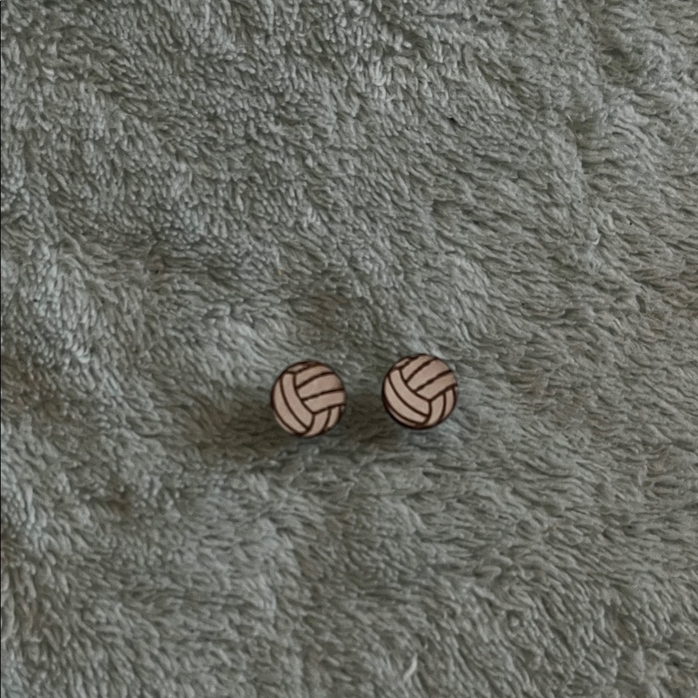 Wooden Volleyball Stud Earrings